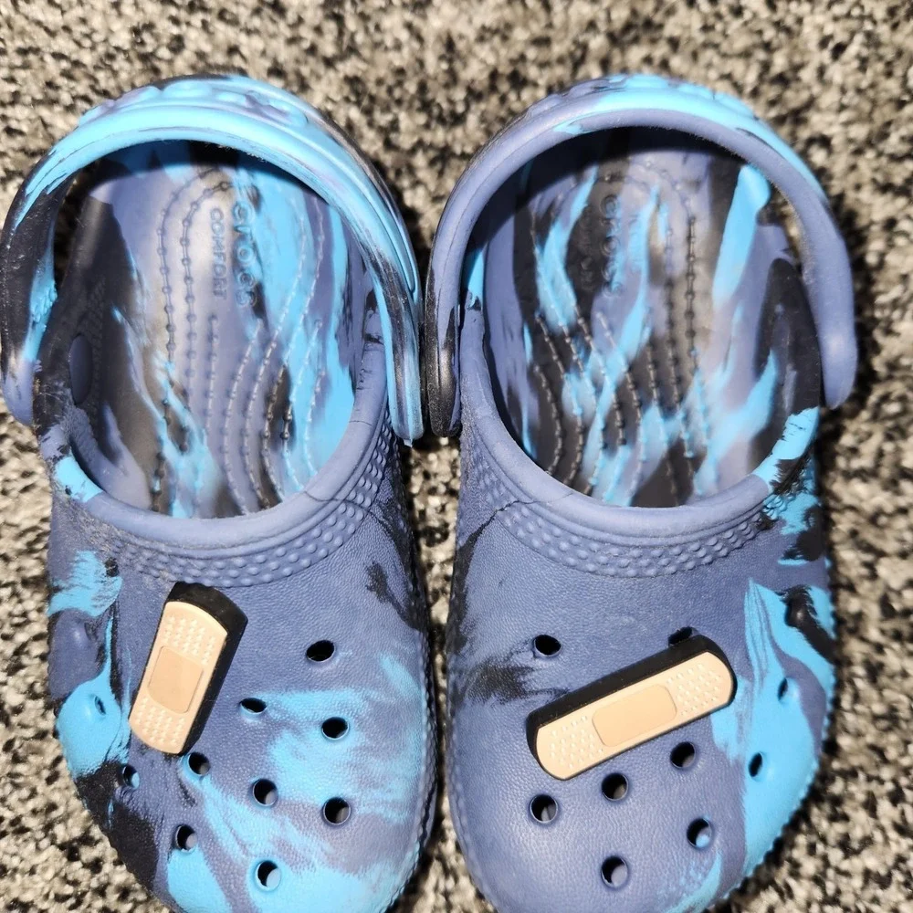 Crocs Unisex Children Blue Black Tye Dye Marbled Iconic SZ C 7 Slip On Comfort